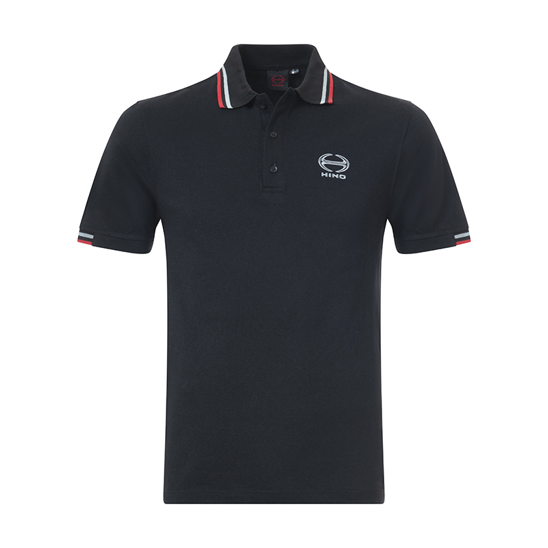 HINO BLACK MENS GOLF SHIIRT WITH RED STRIP