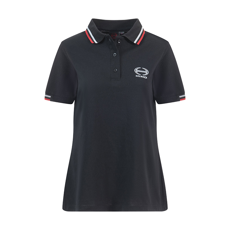 HINO BLACK LADIES GOLF SHIRT WITH RED STRIP